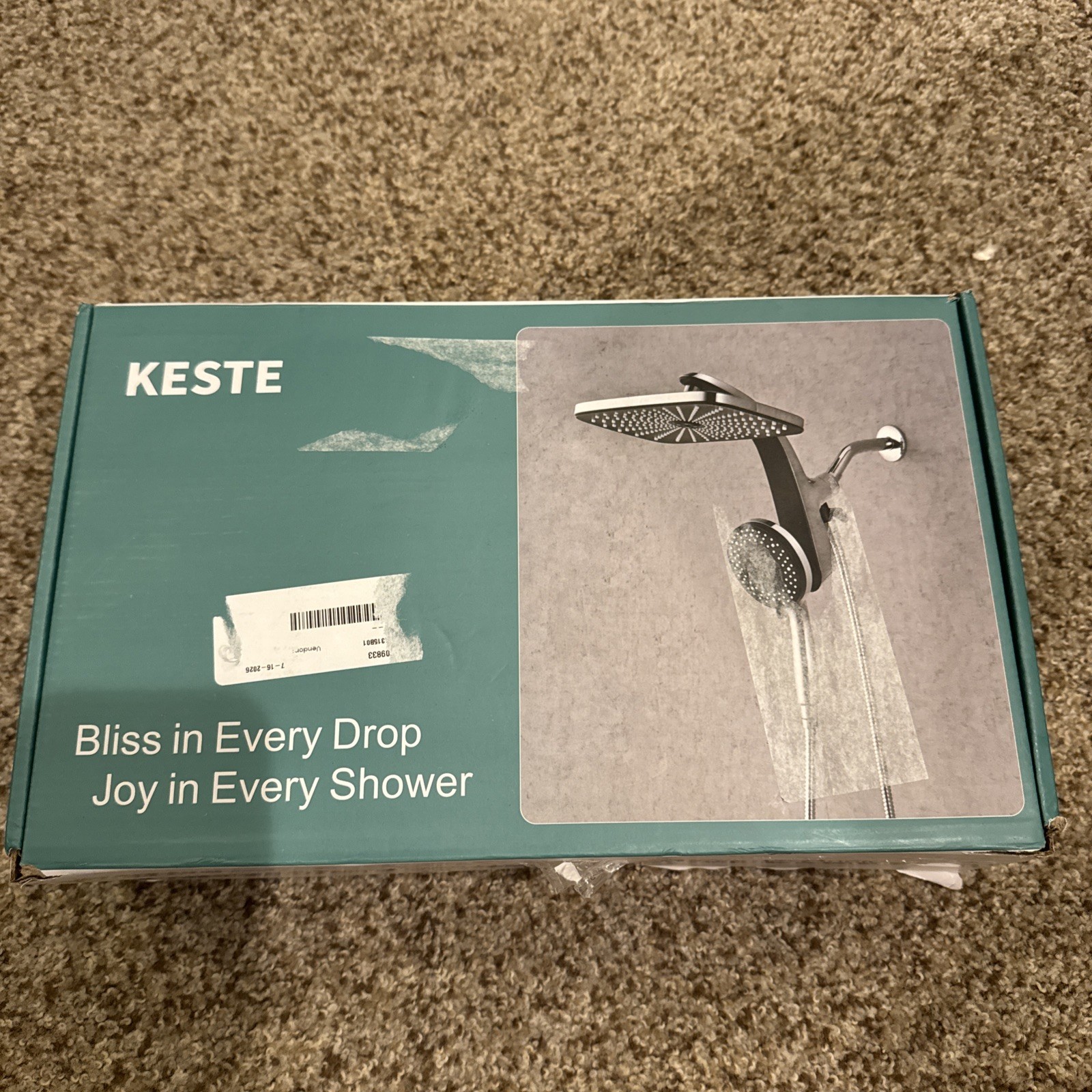 KESTE Dual Rainfall Shower Head Combo, Brushed Metal Rectangle, Hose 460311