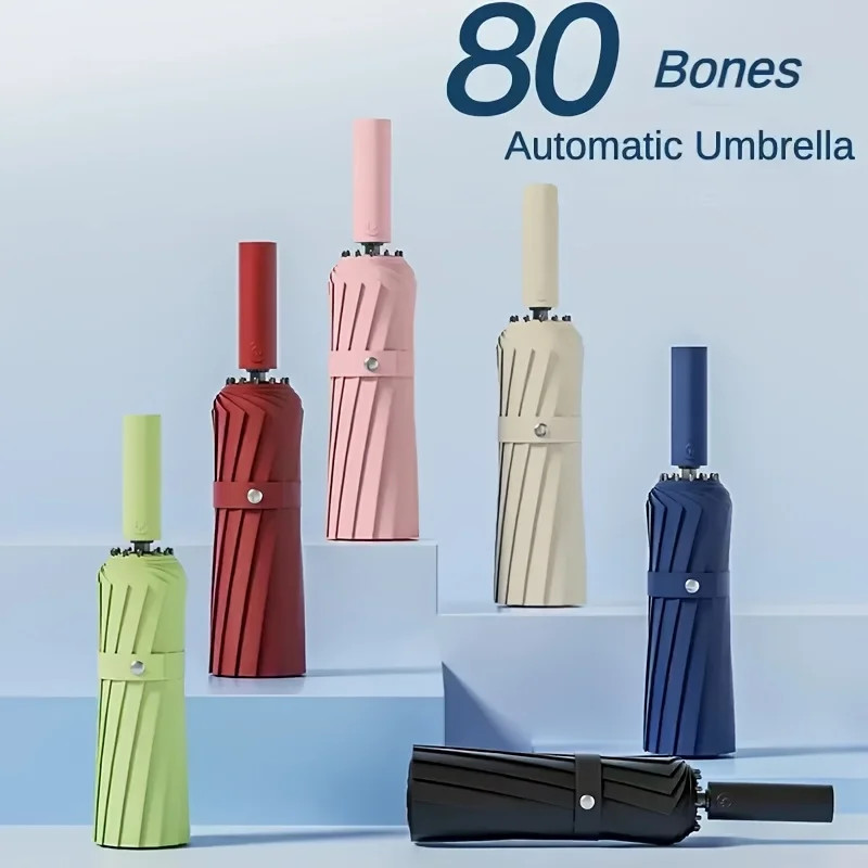 Windproof Automatic Umbrella 80 Reinforced Fiberglass Ribs Stormproof 50+ for Me