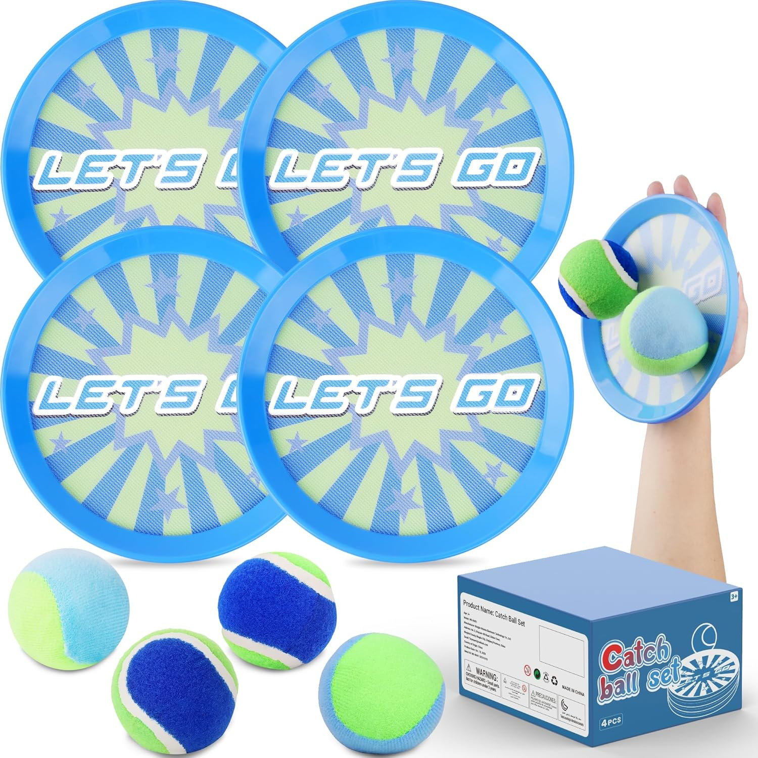 Kids Toys Toss and Catch Ball Set Game with 4 Paddles 4 Balls,Beach Toy Pool Toy