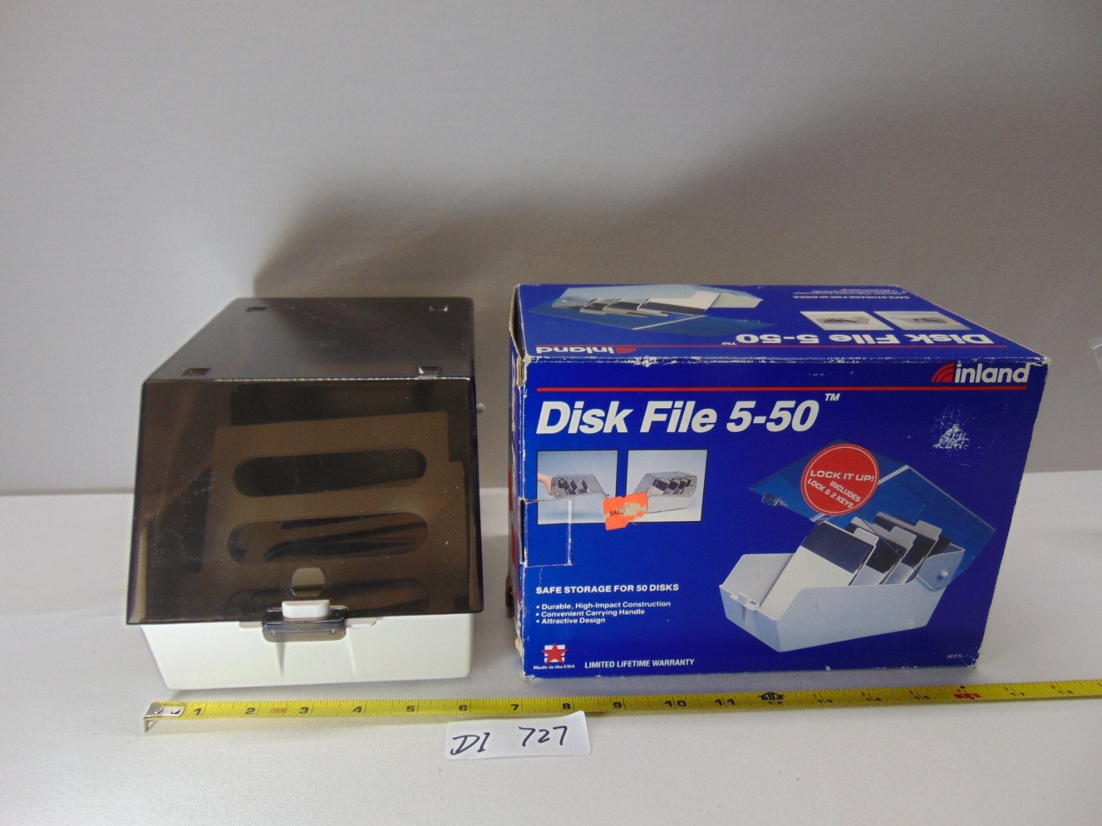 INLAND DISK FILE 5-50 BOX HOLDS 50 5.25 FLOPPY DISKS 5 1/4" VINTAGE