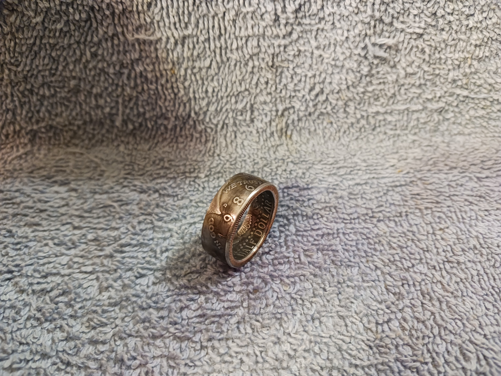 1986 Kennedy Half Dollars  size 9 -1/2 coin ring  handmade mixed metals #2