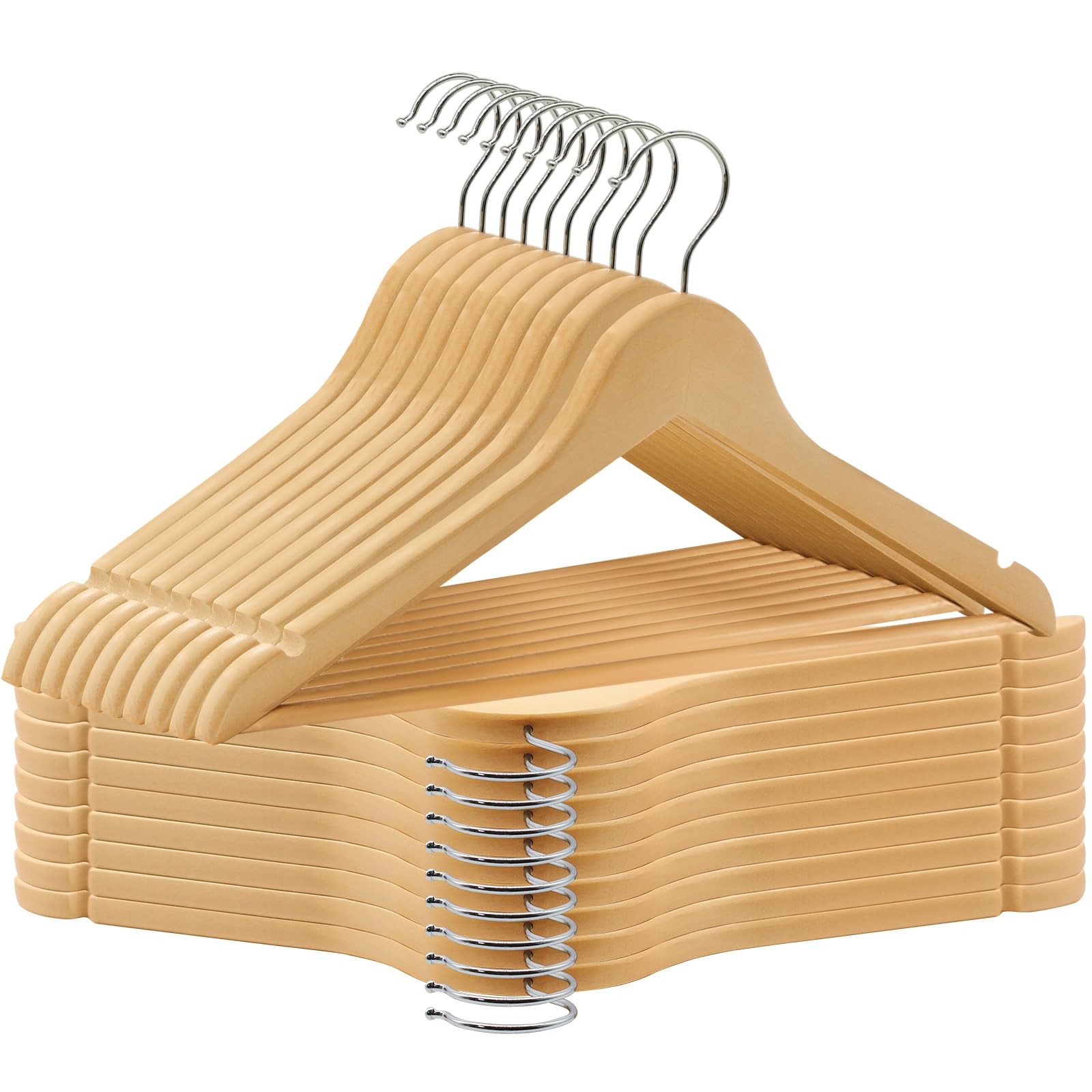 20 Pack Wooden Coat Hangers, 360° Swivel Hook, Suit Hangers with Anti-Slip No...