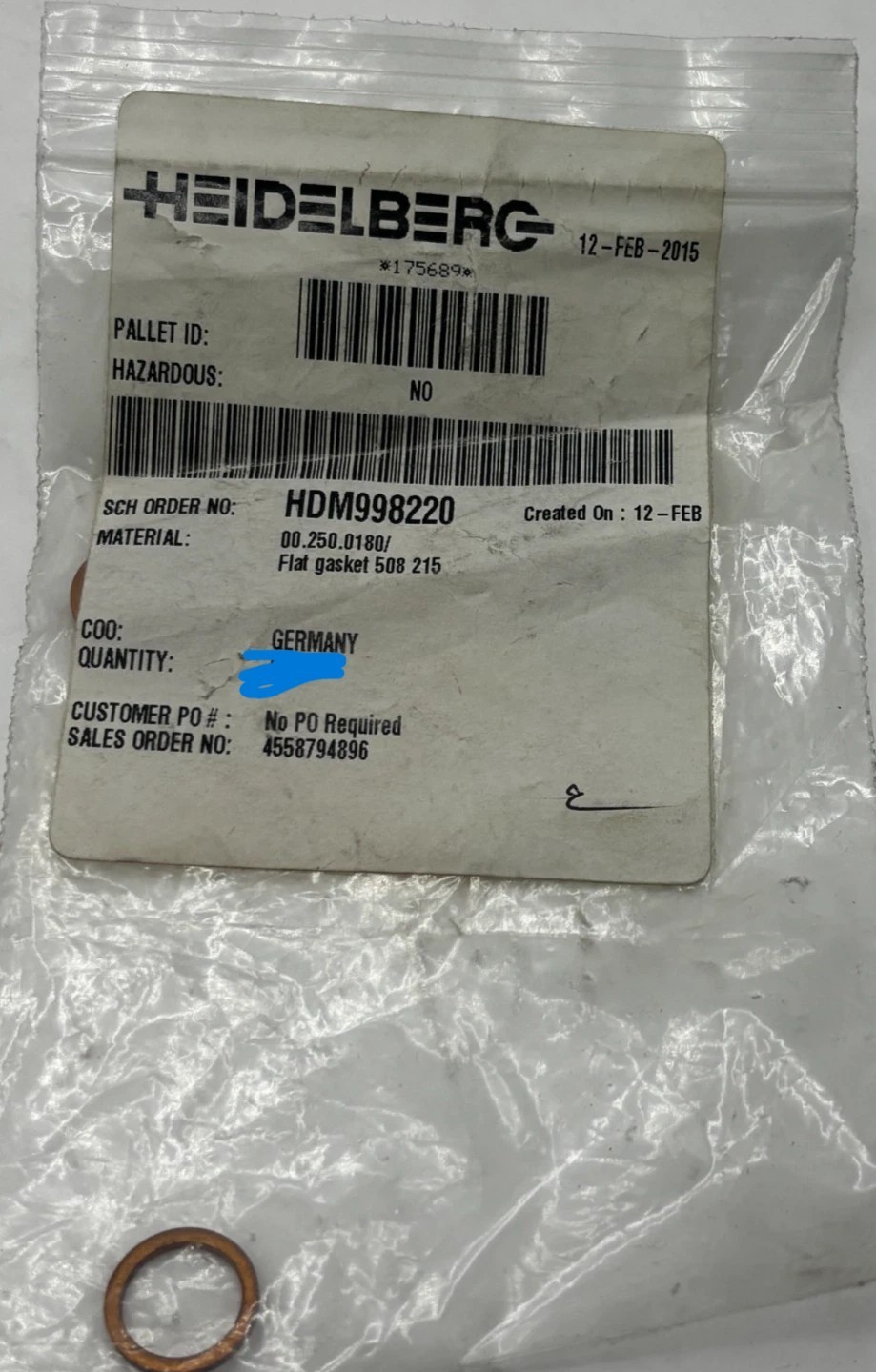 LOT OF 4 HEIDELBERG FLAT GASKET 508 215 HDM998220 00.250.0180 NEW 🎯