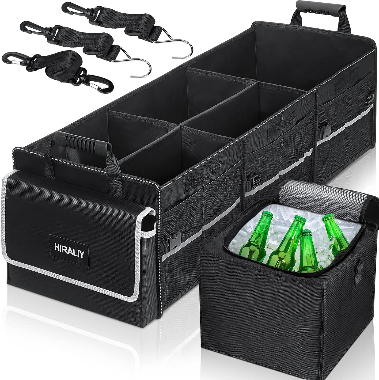 HIRALIY 4 in 1 Car Trunk Storage Organizer, Multi Compartment Foldable Trunk