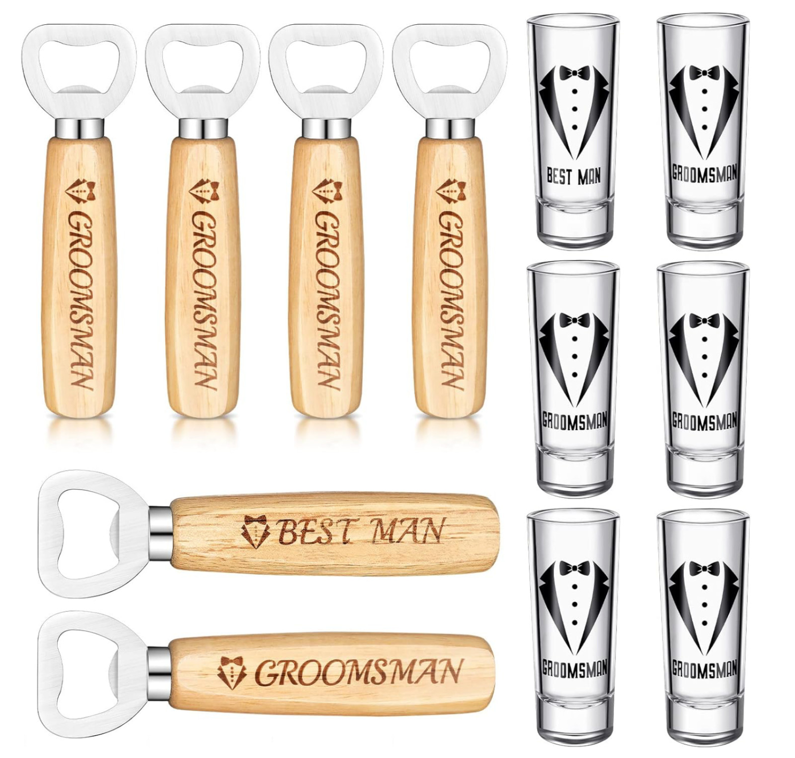 12 Pcs Groomsmen Proposal Shot Glasses and Beer Bottle Opener Set
