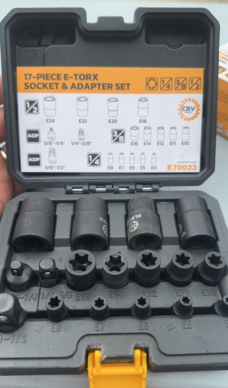 17-Piece Inverted E-Torx Socket Set Impact Chrome Vanadium Steel Star Female NEW