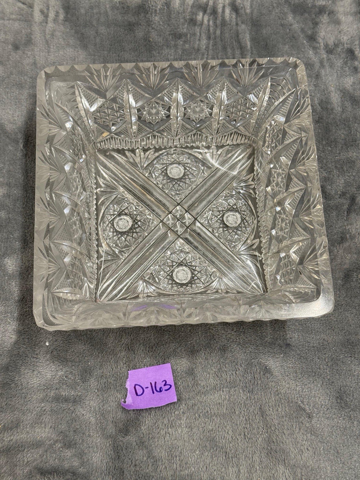Vintage Clear Cut Glass Square Design Candy Dish 7 X 3