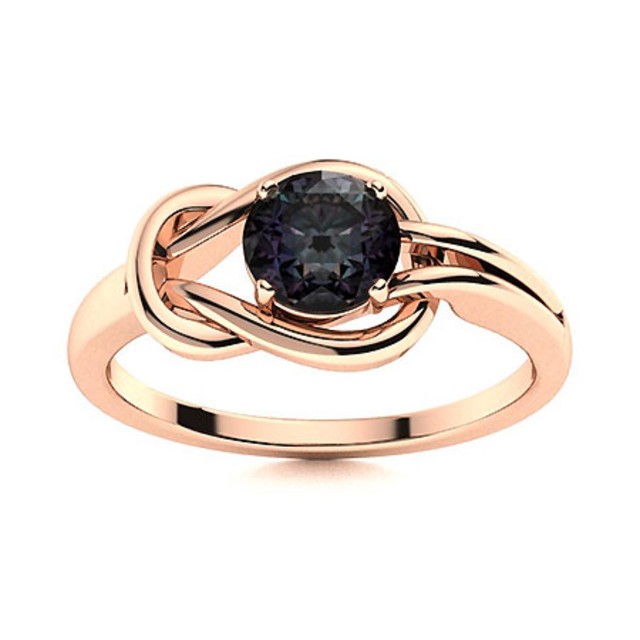 5MM Round Alexandrite Infinity Love Knot Ring 925 Sterling Silver Rose Plated