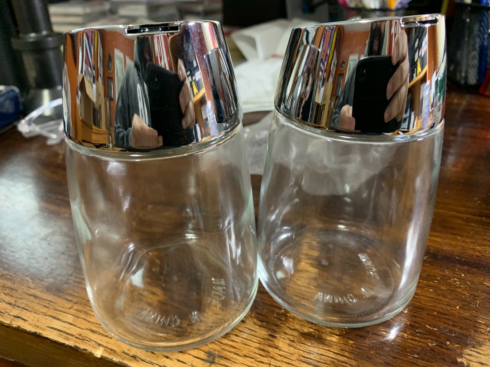 New (Set of 2) VOLLRATH SUGAR POURER GLASS JAR, CHROME TOP