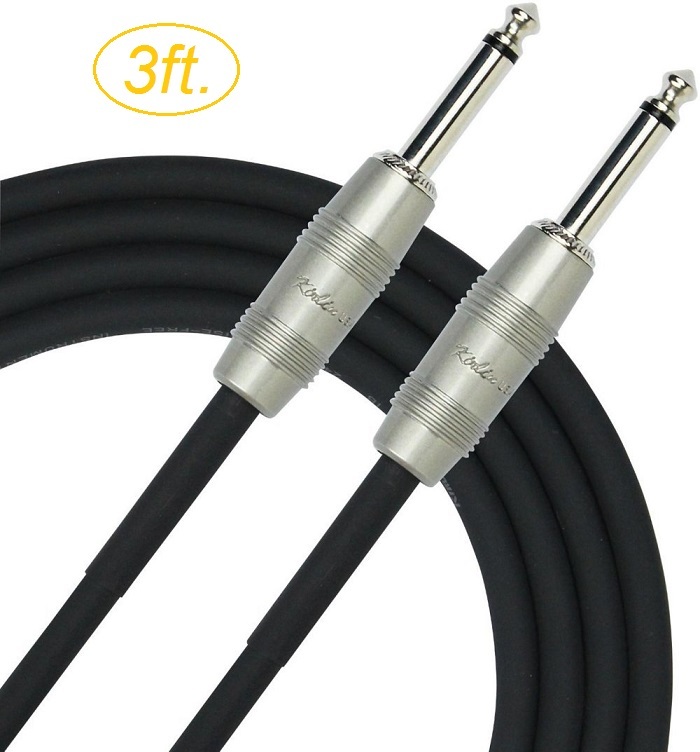 3ft. Kirlin 1/4" Mono Straight Male/Male Instrument Cable, OFC Conductor 20AWG