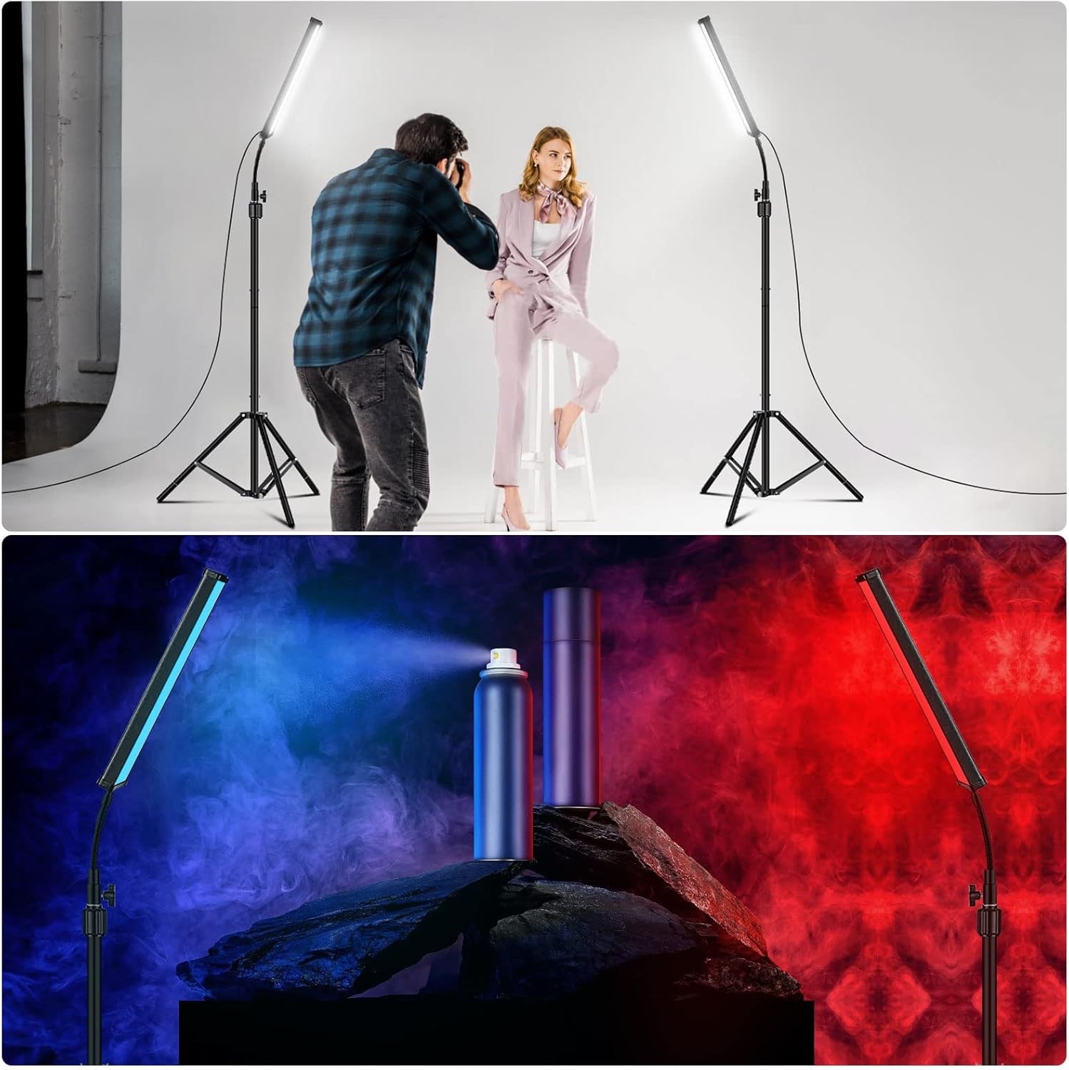 Led Video Lighting Kit with Wand Stick - Photography Studio Light,Adjustable
