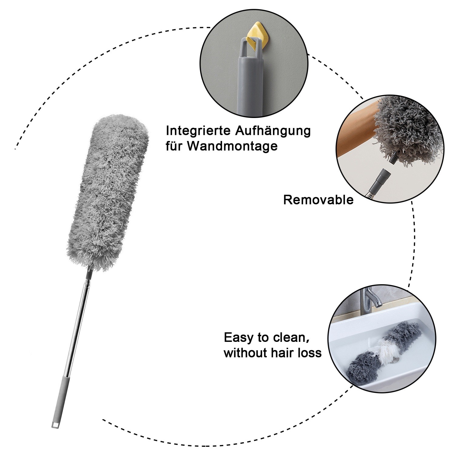 Feather duster microfiber dust catcher telescopic handle bendable removable