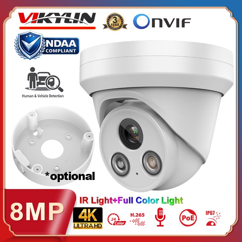 Vikylin 4K 8MP POE camera Outdoor Smart Dual Light Full Color+IR Onvif Wired Lot