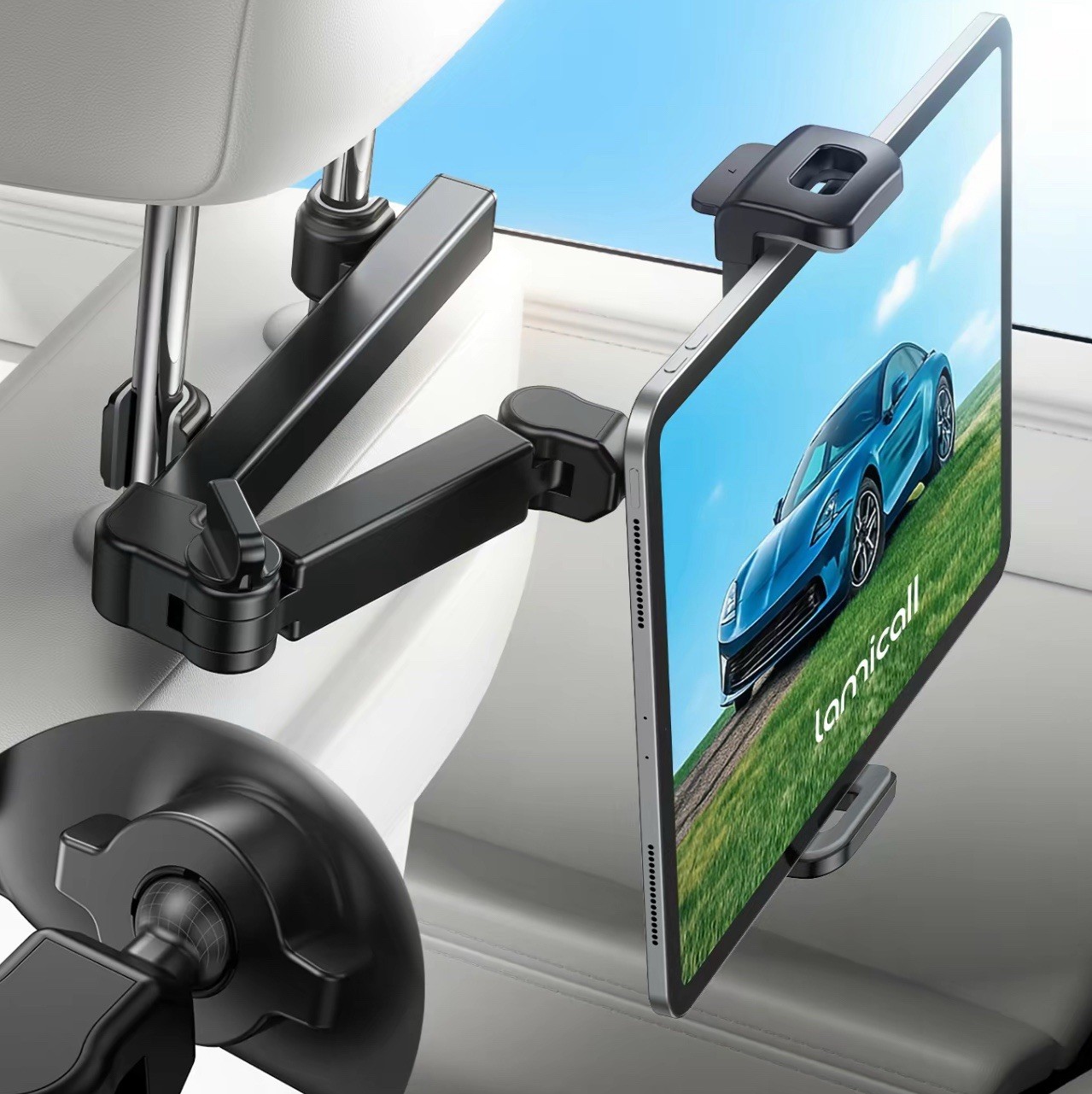 Lamicall Car Headrest Tablet Holder - [3 in 1 Extension Arm] Adjustable Tablet