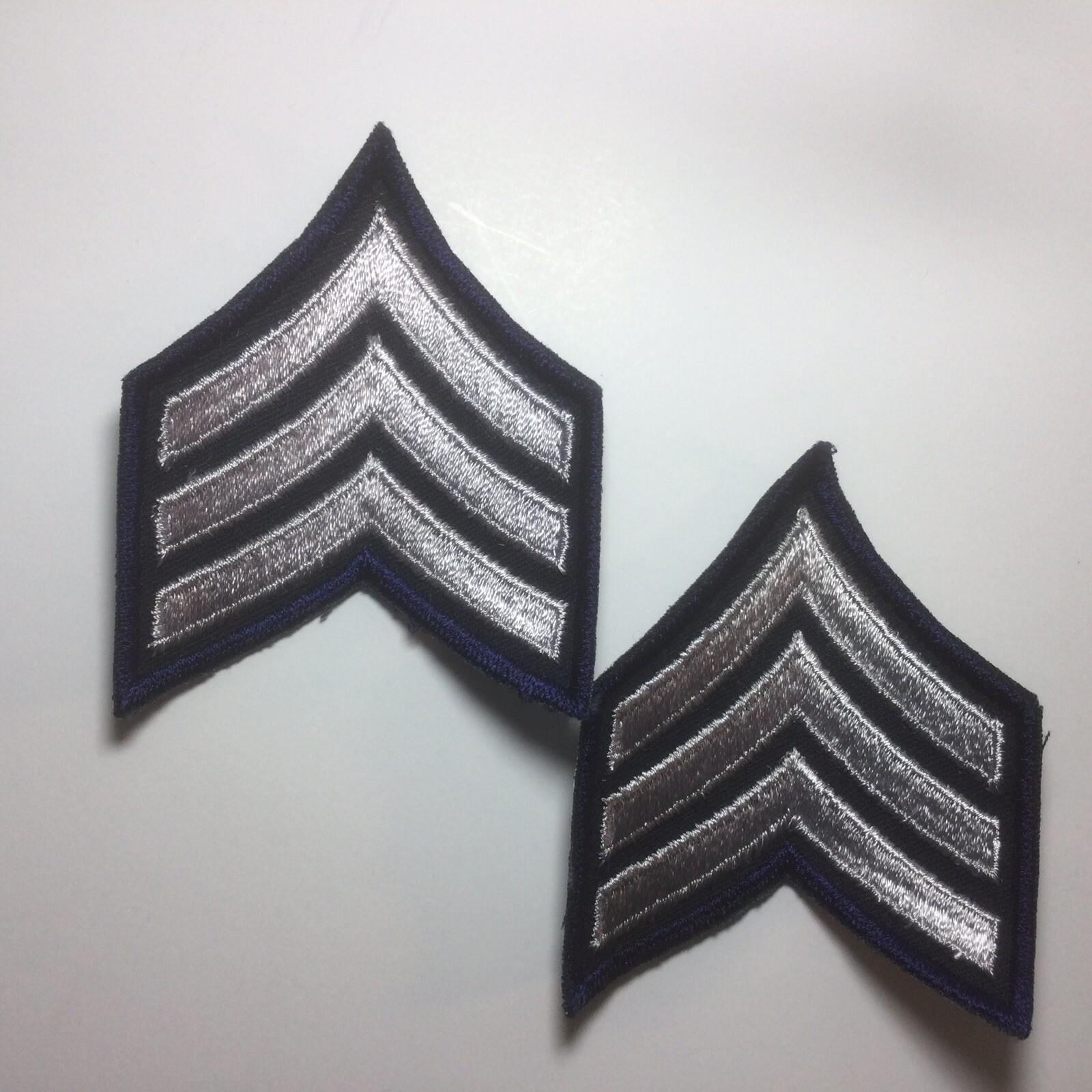 (2) Sergeant Chevron - 3 Silver Stripes on DARK NAVY BLUE (Navy Border) Patch