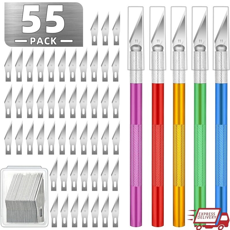 55 Pack Hobby Knife Set W/ 5 Precision Knives & 50 Blades Crafting & DIY New