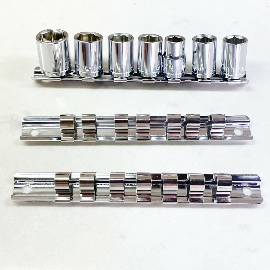 3 Piece 3/8 inch Drive Heavy Duty Steel Rail Sockets Holder Organizer Tools