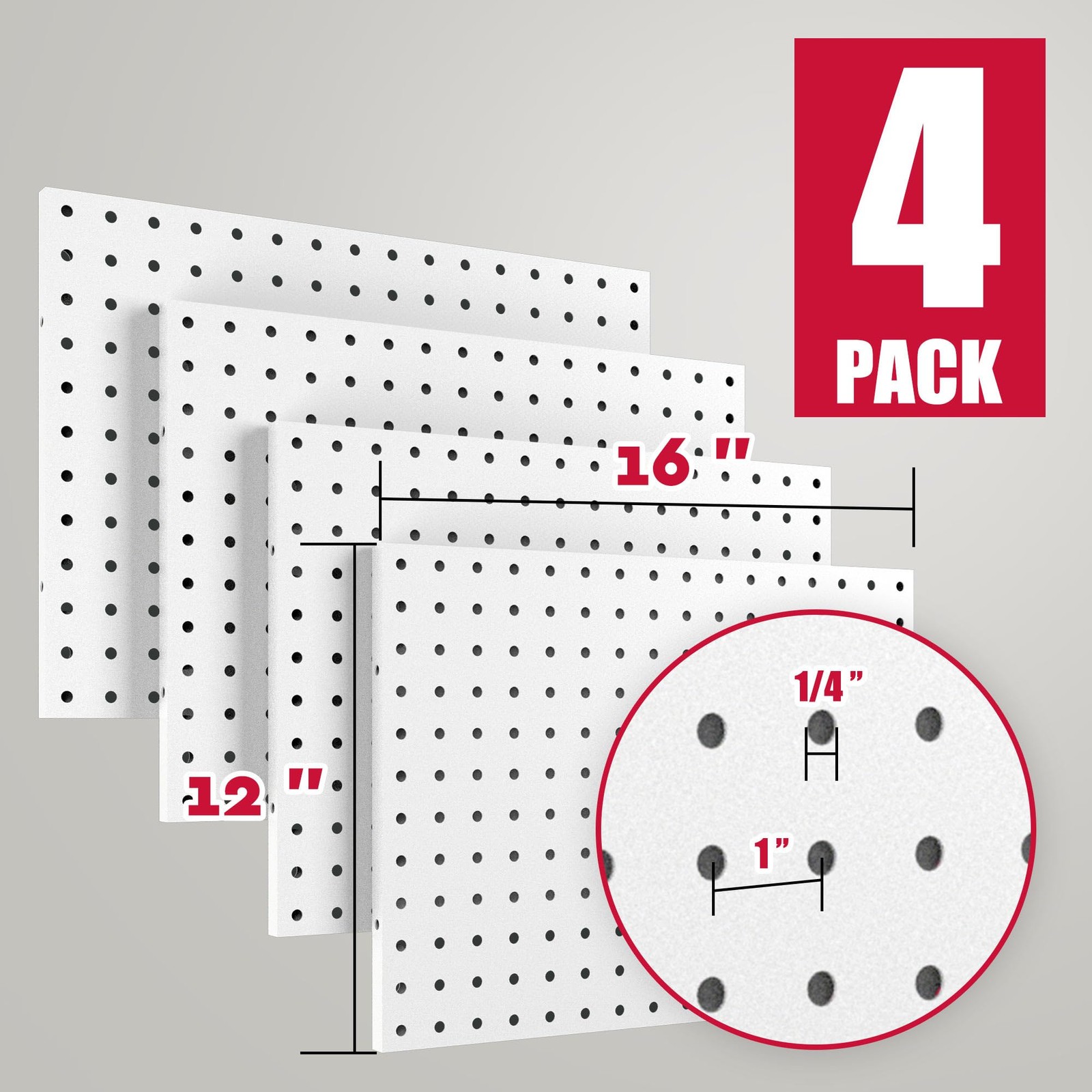 4 Pack Metal Pegboard Organizer Panel Kit w/ 50 Pcs Hooks Baskets White