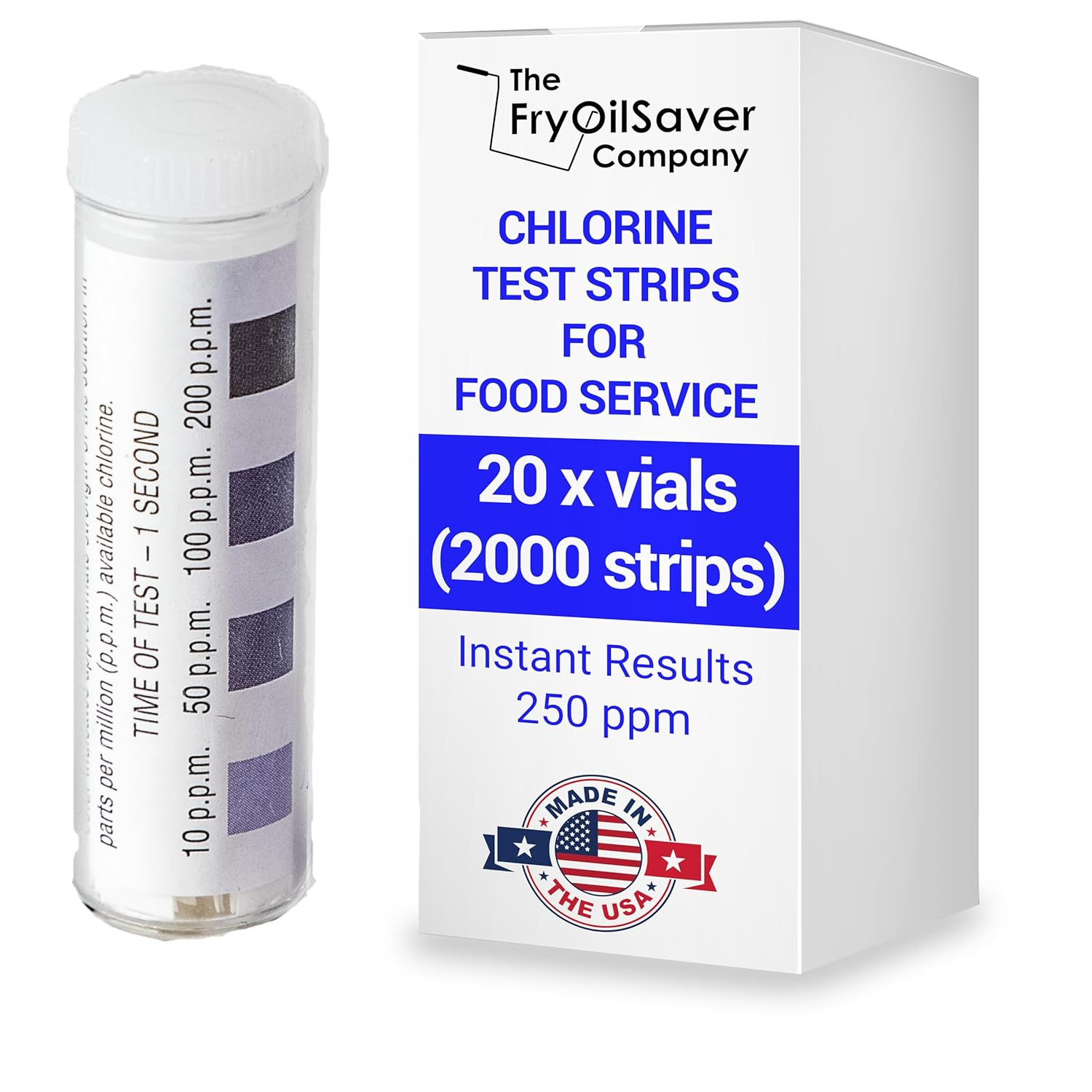 Chlorine Test Strips for Restaurants & Food Services, 20 X Vial of 100 Chlorine