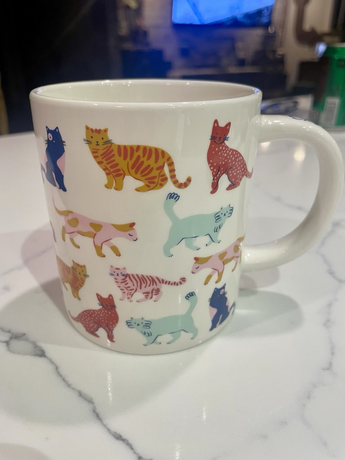 Parker Lane Stoneware Cat Person Coffee Mug Tea Cup Ivory w/ Colorful Cats 16oz
