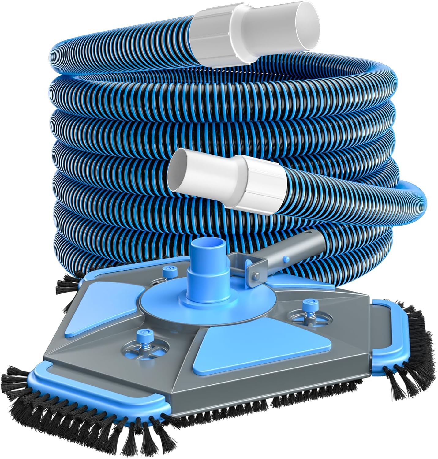 Professional Pool Vacuum Head and Hose, 360° Swivel Cuff 1-1/2" X 30 Ft Heavy Du