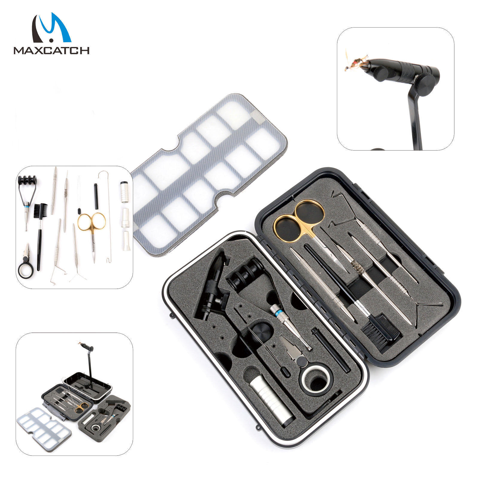 Maxcatch Rotary Fly Tying Vise Travel Alloy Fishing Tool Fly Fishing Tackle Kit