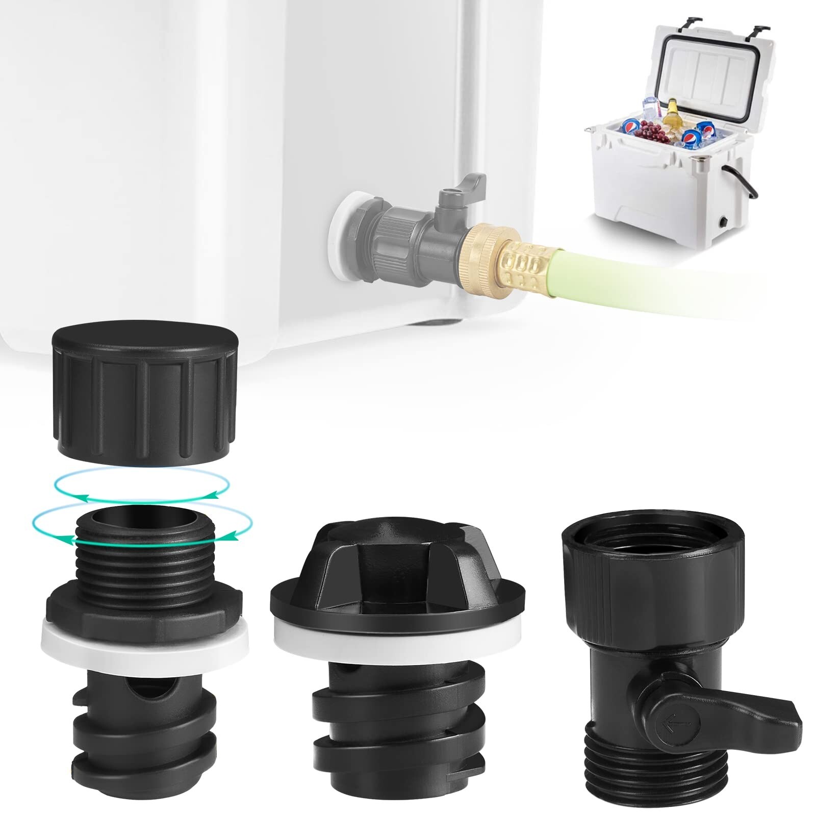 Replacement Drain Plug with Garden Hose Shut Off Valve for Cooler