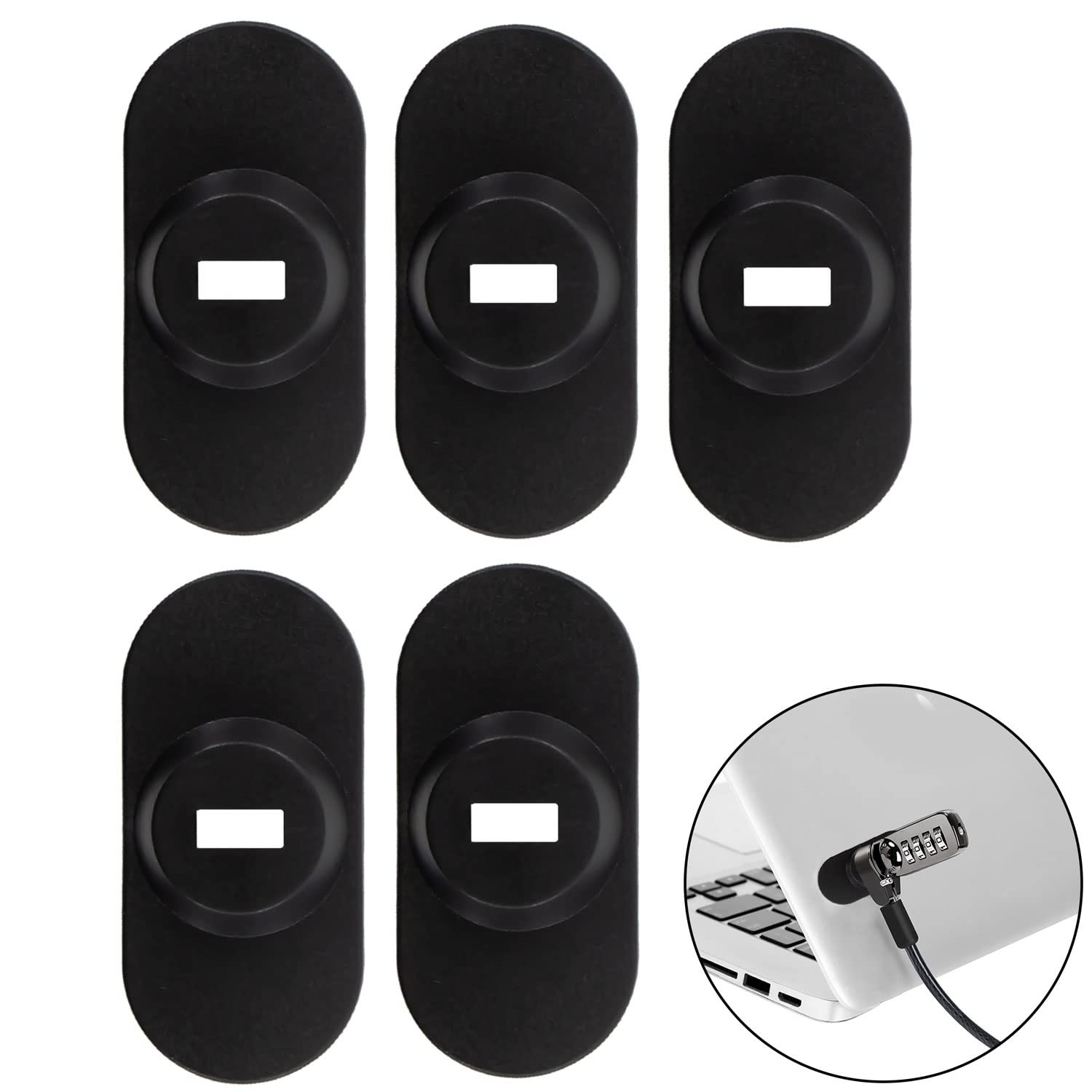 5Pack Anti Theft Self-Adhesive Security Plate with Slot for Cables to Lock Do...