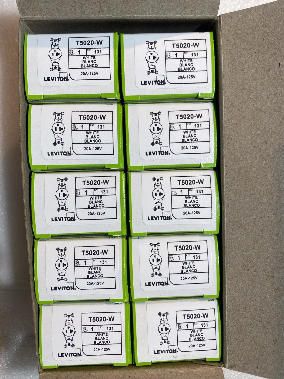 10 Pack-Leviton T5020-W - 20A 125V Tamper Resistant Single Receptacle White