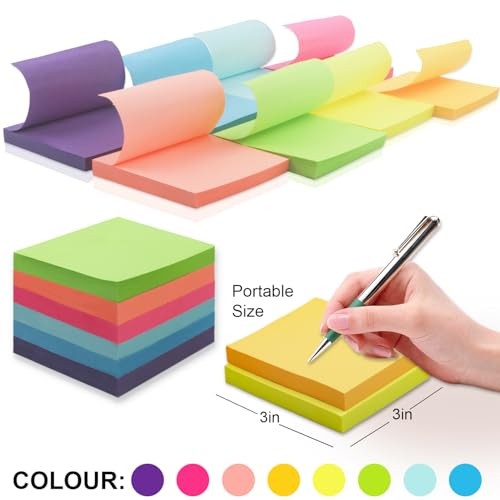 Sticky Notes 3x3 Pack Sticky Pads 100 Sheet/Pad, Bulk Sticky Note Pads, 8