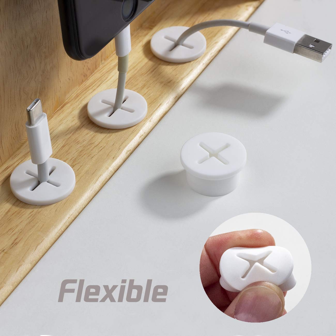 Durable 3/4 Inch White Grommets - 8 Pack for Desk Cable Management Solutions