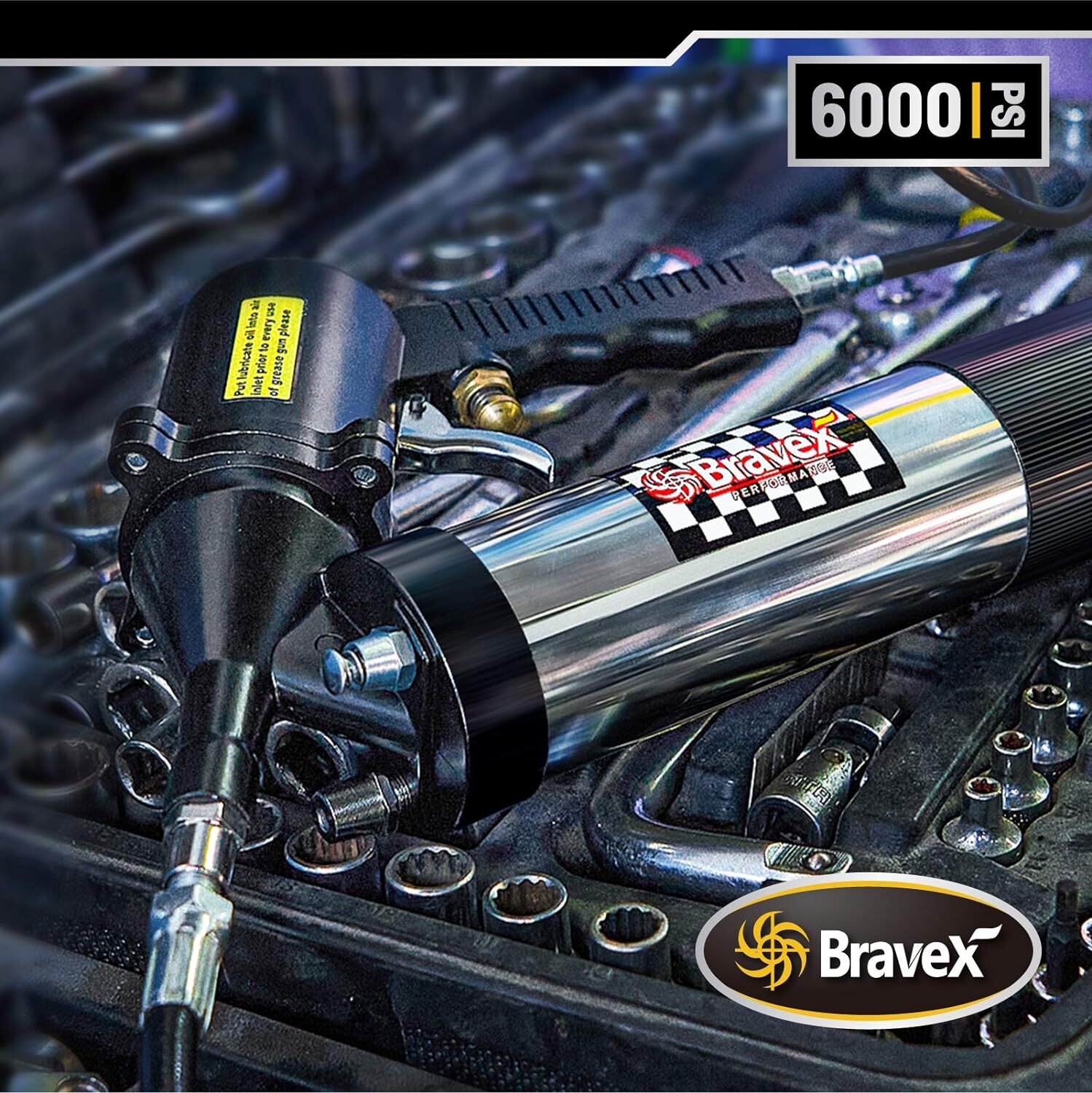 Bravex Professional Pneumatic Automatic Grease Gun, Continuous Cycle 6000 PSI