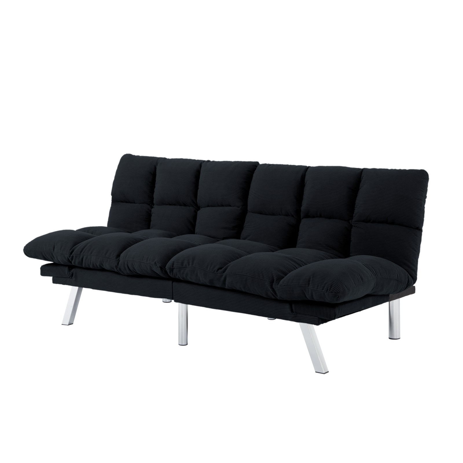 67.3" Corduroy Futon Sofa Bed Twin Sleeper Adjustable Split Back Armrests Black