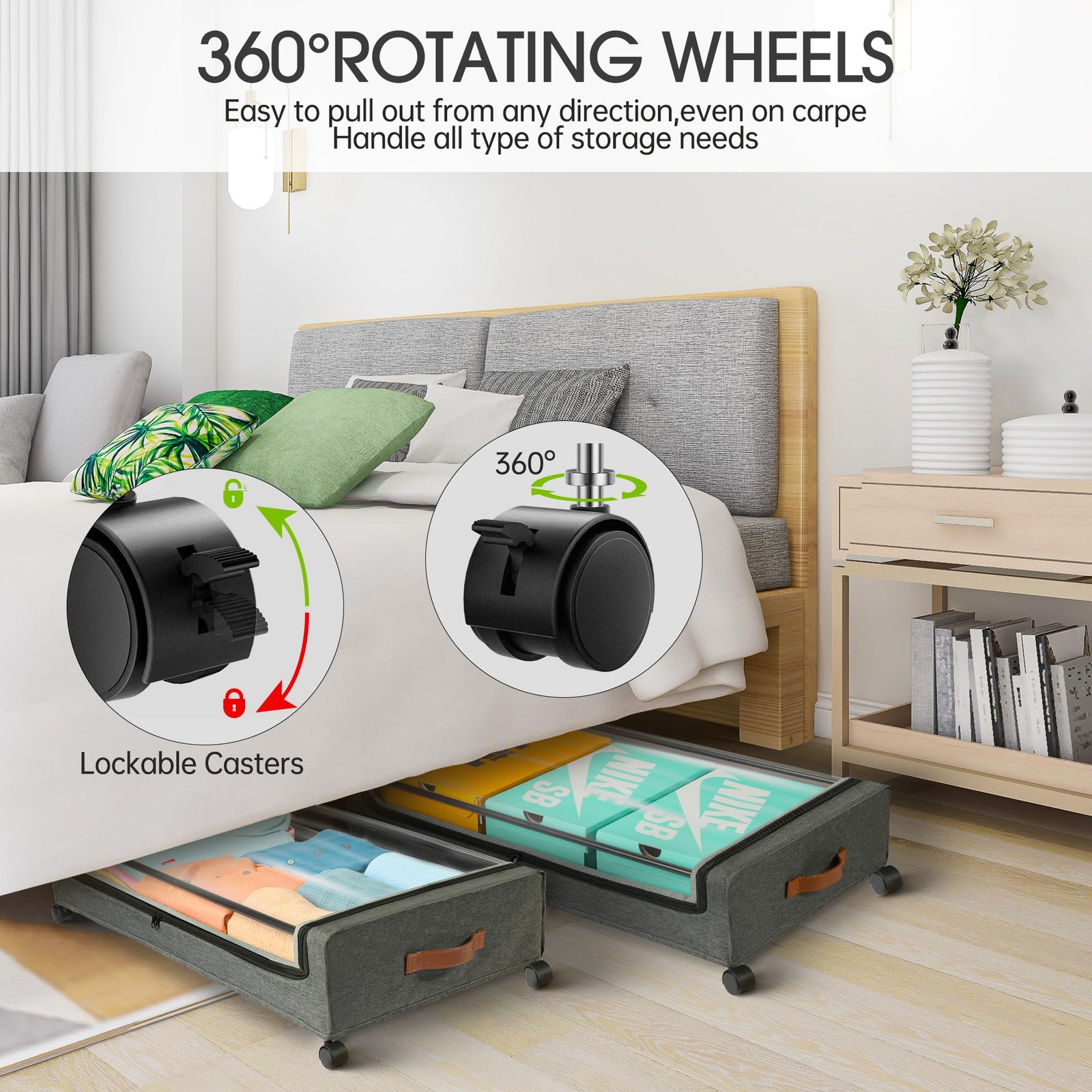 Under Bed Storage with Wheels, 2Pack Large(2pack), Grey