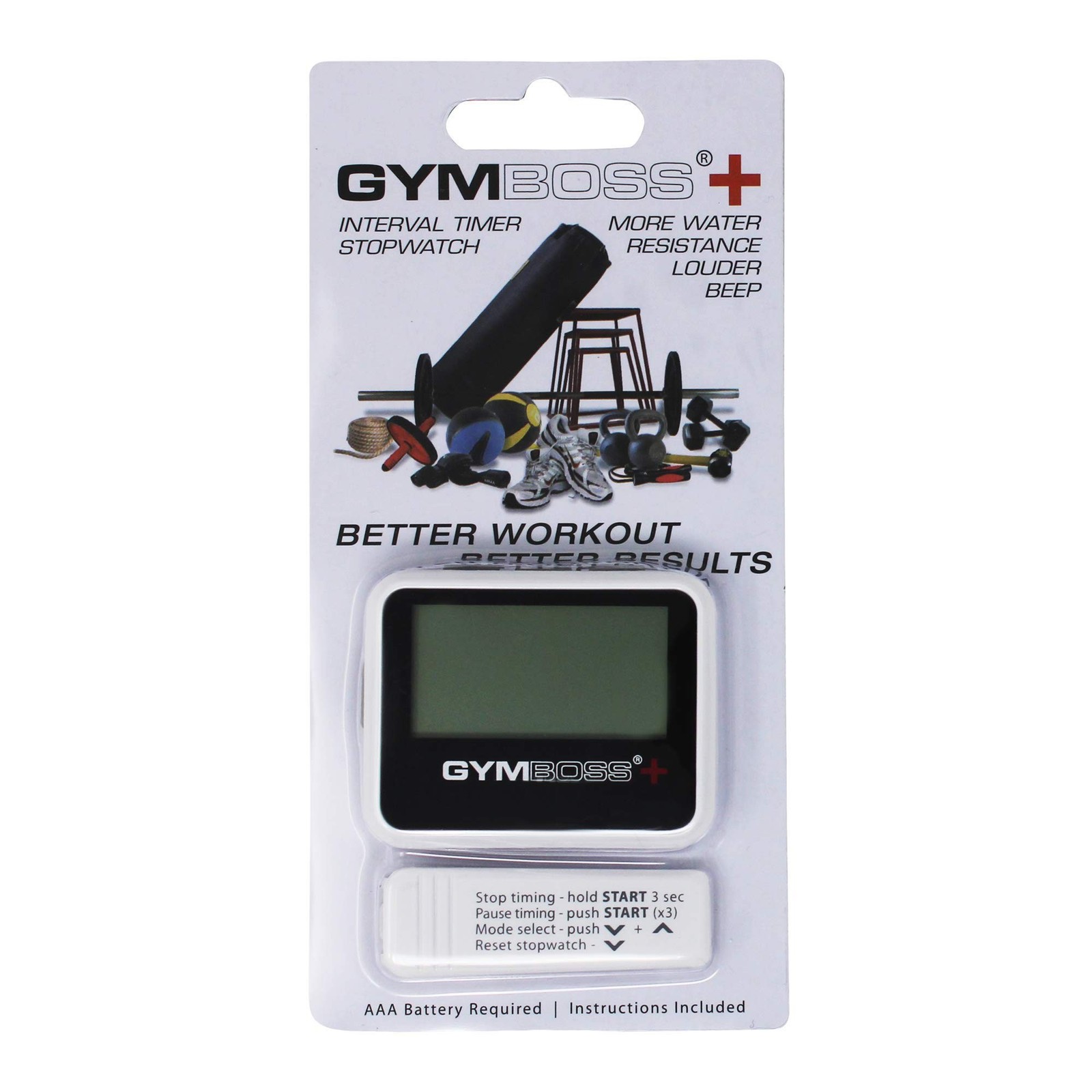 Gymboss Plus Interval Timer and Stopwatch - White/Black Hardcoat White / Gray