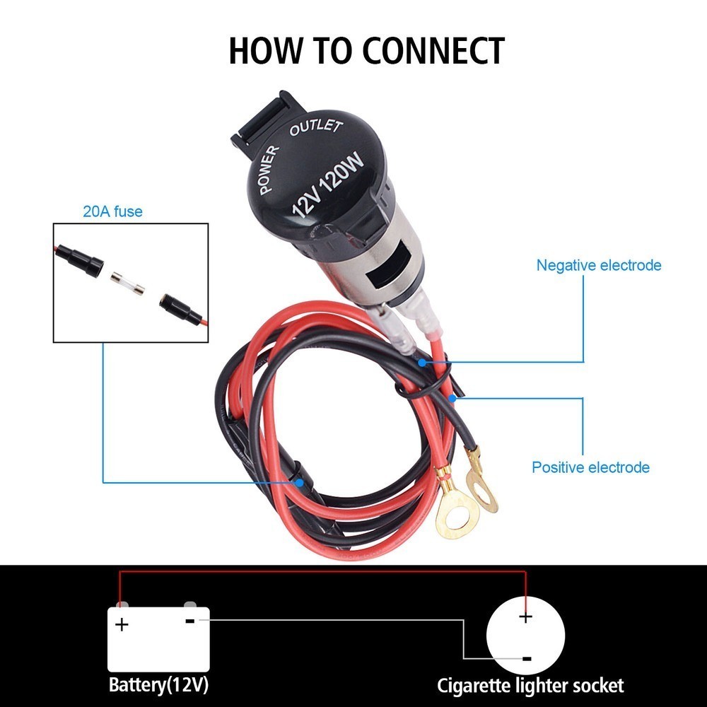 12V Car Cigarette Socket Lighter Power Plug Outlet with 23" Line for Motorcycle