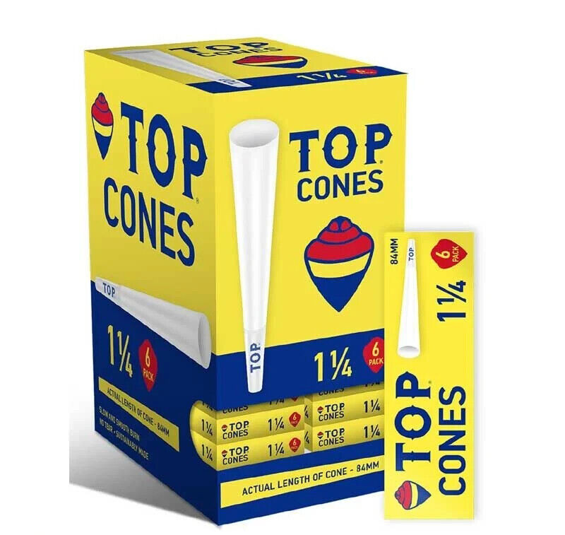 🟡💛 TOP PRE-ROLLED 1 1/4 (1.25) CONES  24 PACKS - 6 CONES PER PACK - 1 FULL BOX