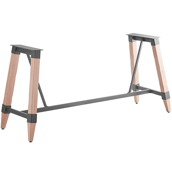 Industrial Style Bar Height Trestle Table Base with Steel Frame & White Wash
