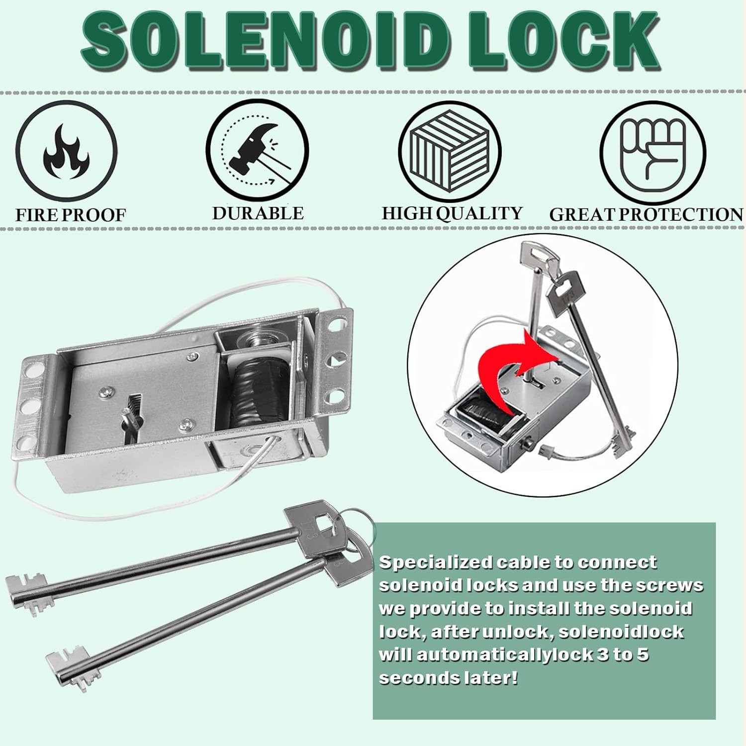 Gun Safe Lock Replacement with Solenoid Lock &2 Master Key Chrome Digital Keypad