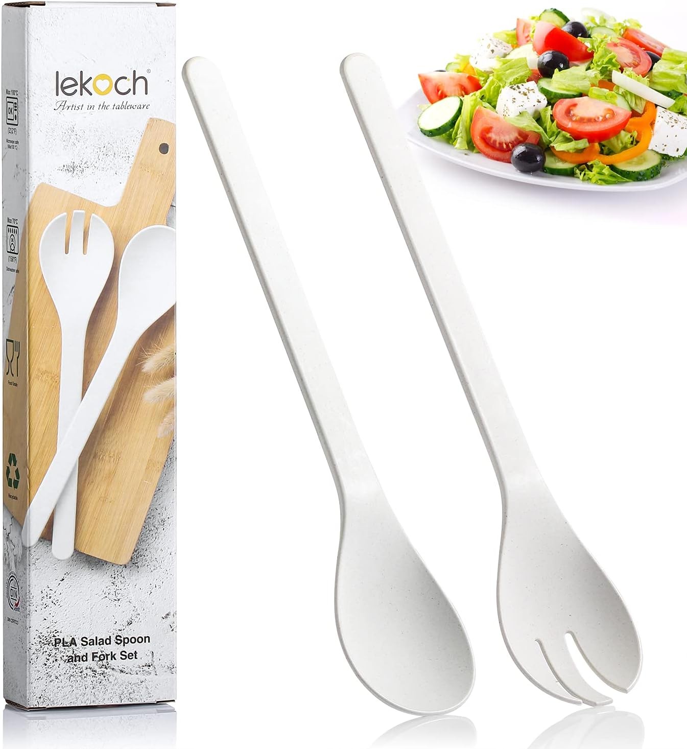 LEKOCH Plant Based Salad Servers Reble Salad Fork and Spoon Set,