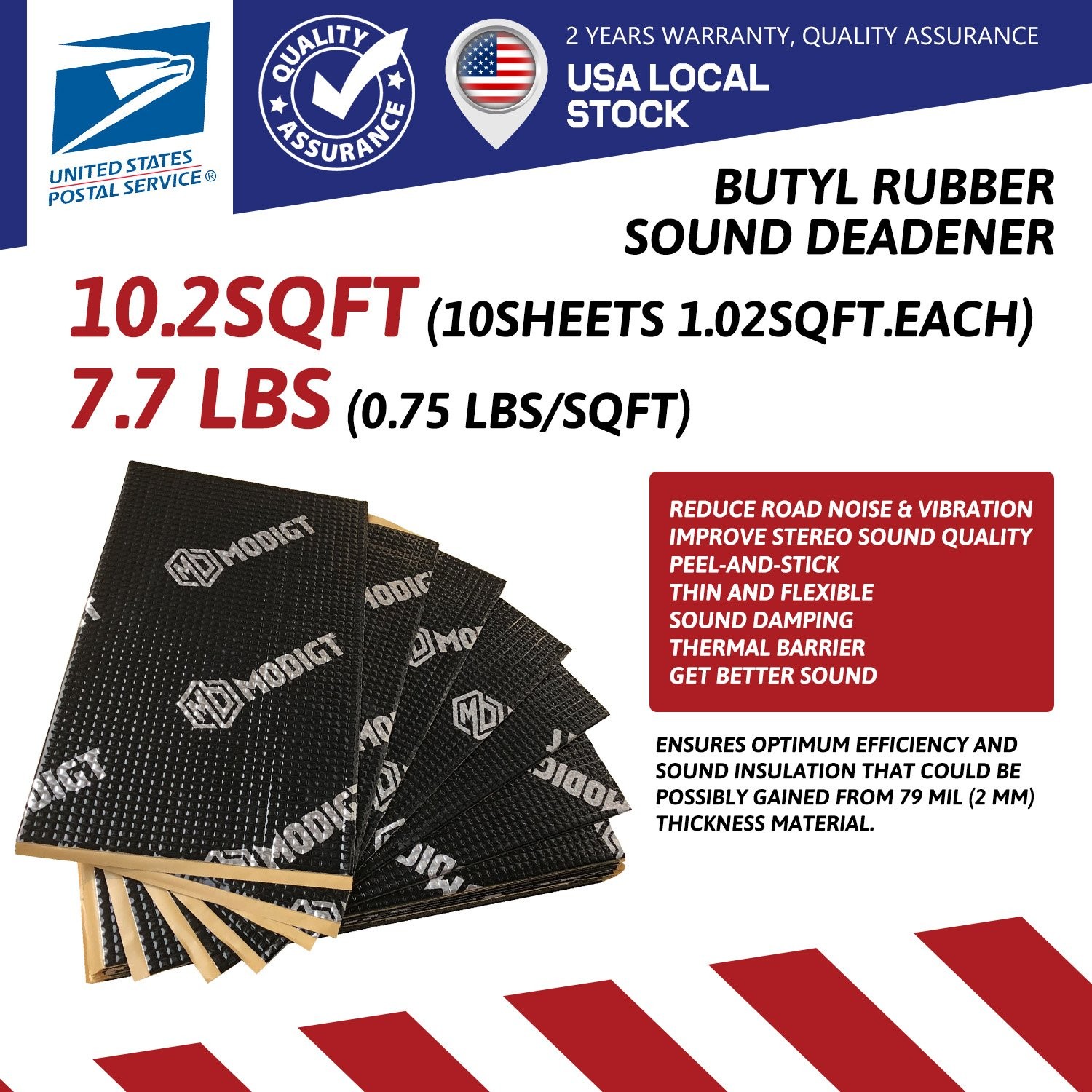 Butyl Sound Deadening Mat for Cars Noise Insulation Vibration Dampening-10 sqft