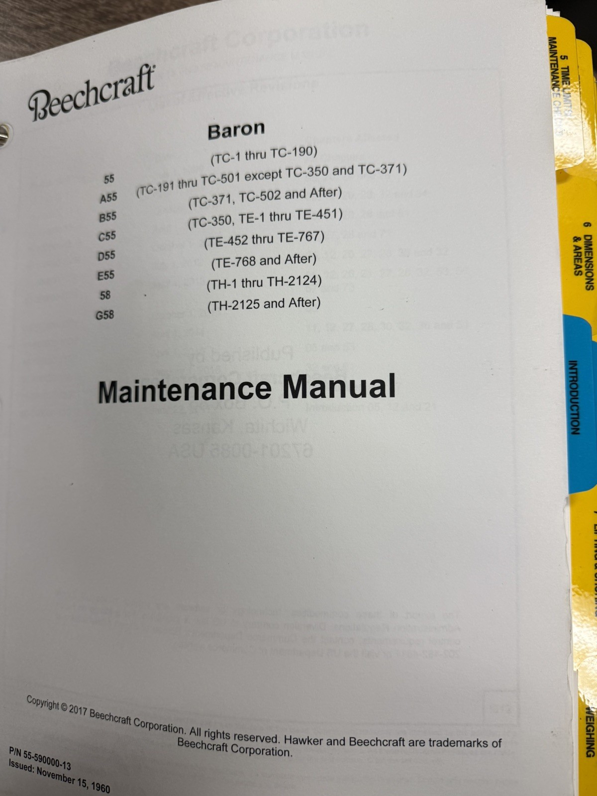beechcraft baron 55/58 mainteance manual