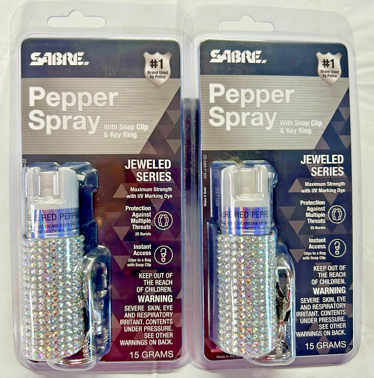 SABRE Pepper Spray Personal Safety Self Defense Jeweled 25 Bursts Lot Of 2 New