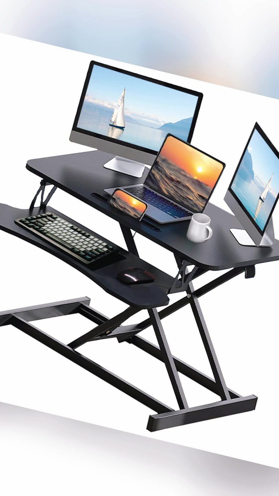 32 Inch Height Adjustable Sit Stand Desk Converter Riser Black
