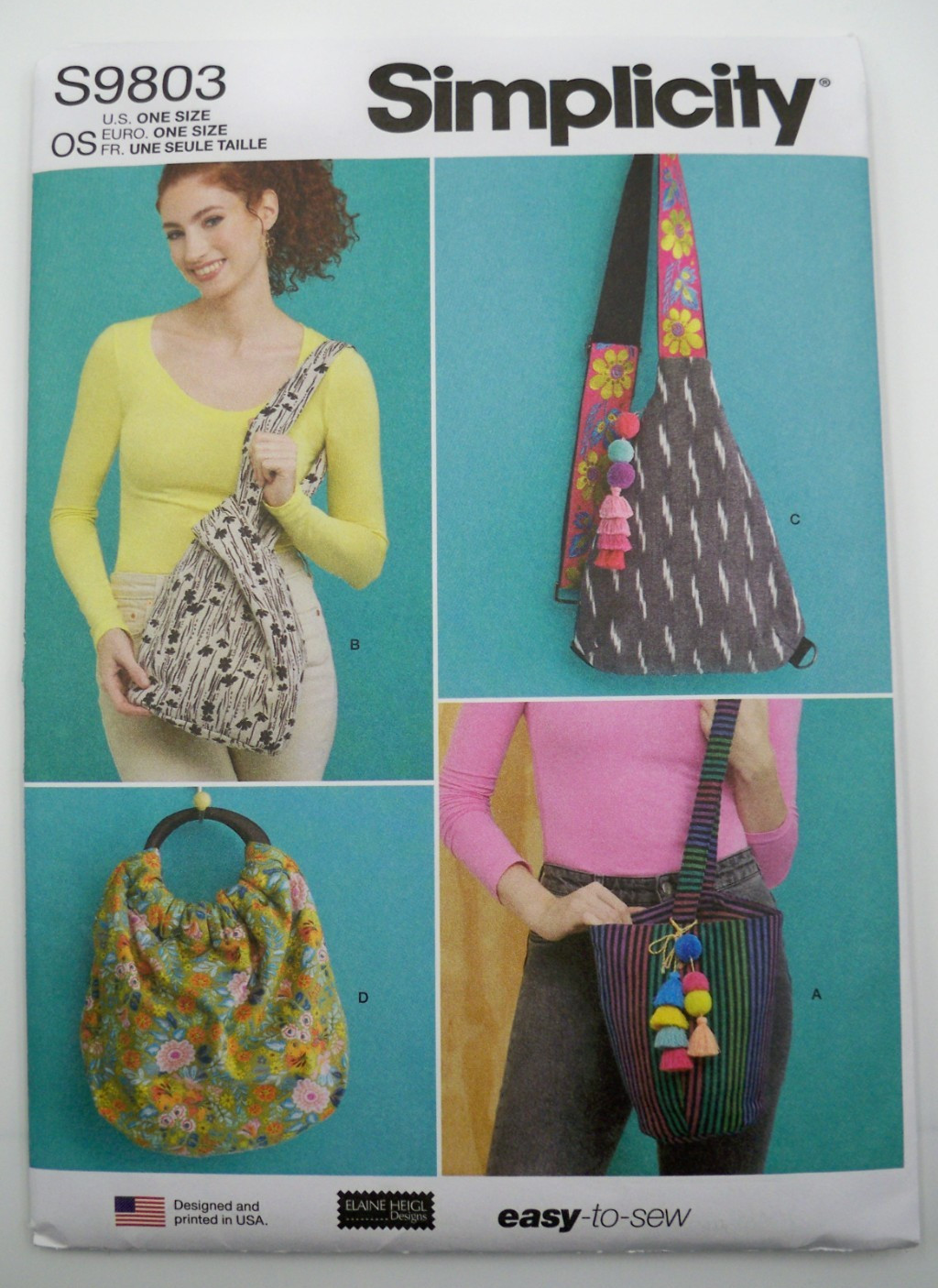 UNCUT Simplicity S9803 Bag Sewing Pattern Crossbody Sling Tote Boho Purse Easy