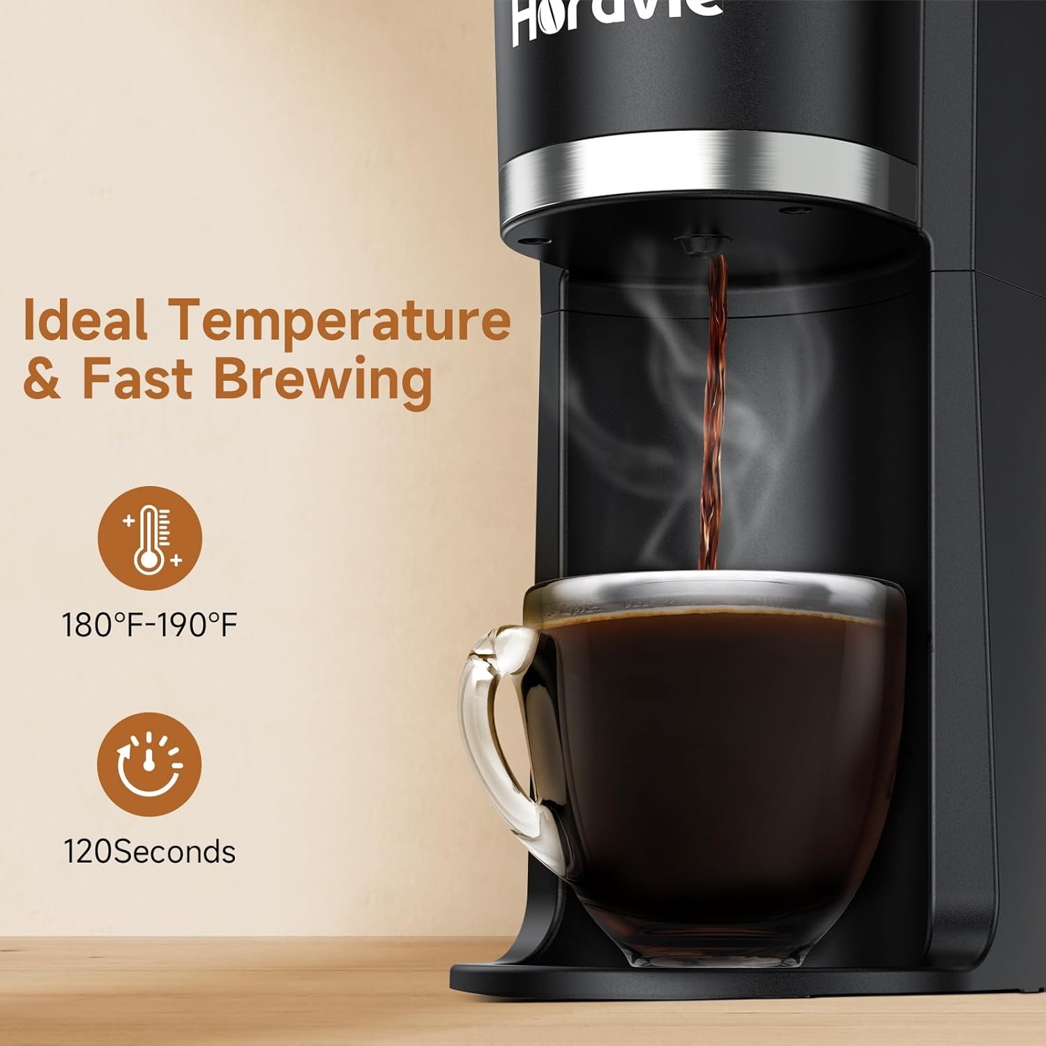 "Small Single Serve Coffee Maker, K-Cup & Grounds, 6-12oz, Black"