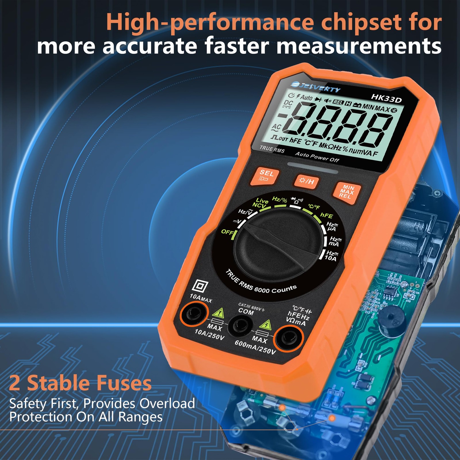 Jesverty 6000 Counts Digital Multimeter Voltmeter Tester 6000 Counts, Orange