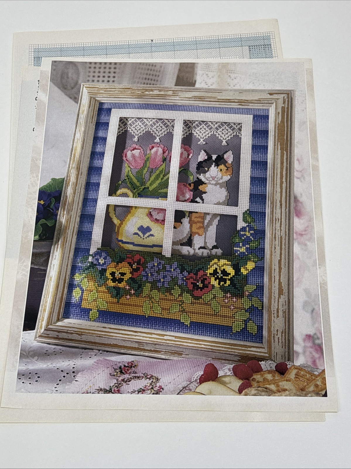 Window Garden Watching Cat Cross Stitch Pattern Magazine Pages