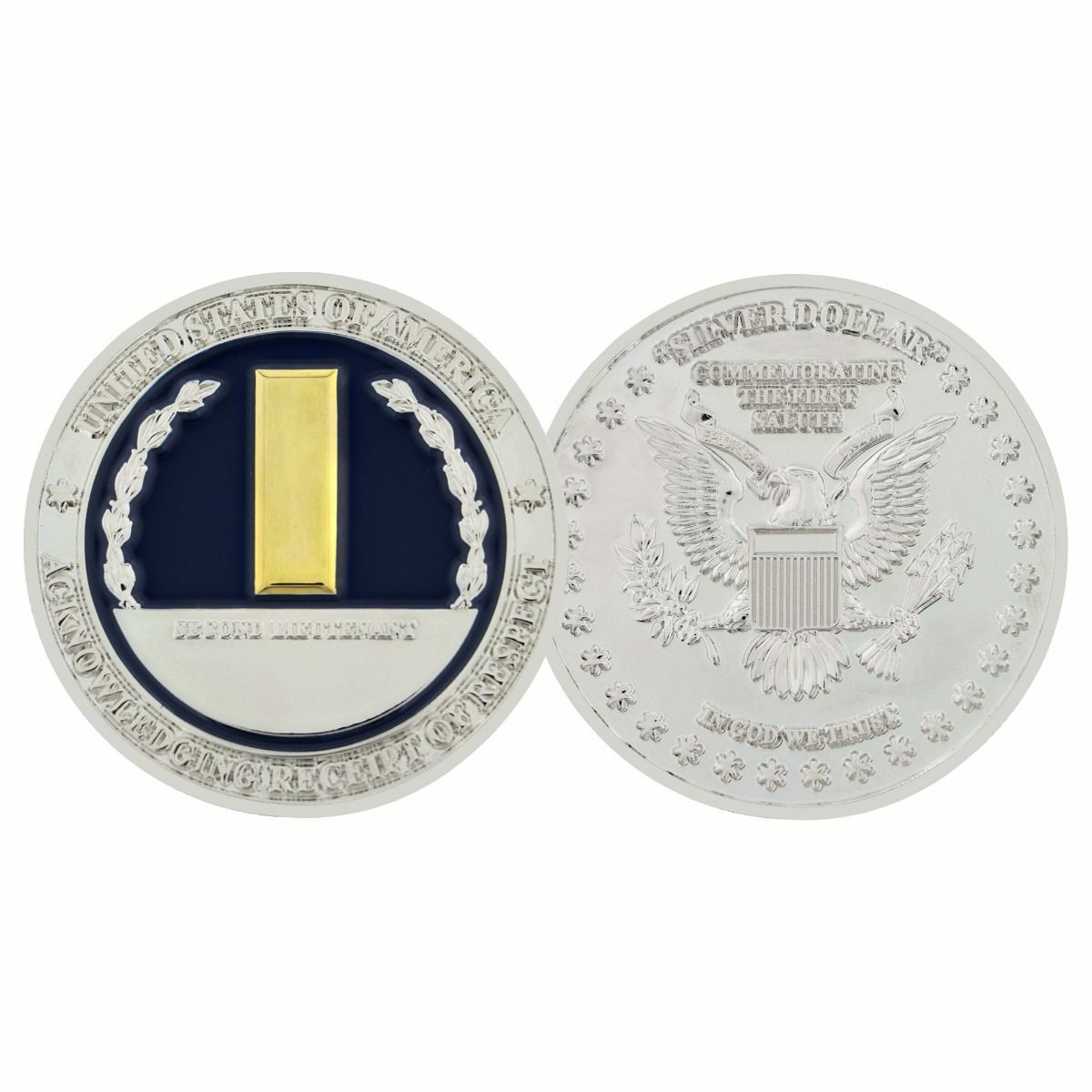 FIRST SALUTE SECOND LIEUTENANT SILVER DOLLAR 1.75" CHALLENGE COIN