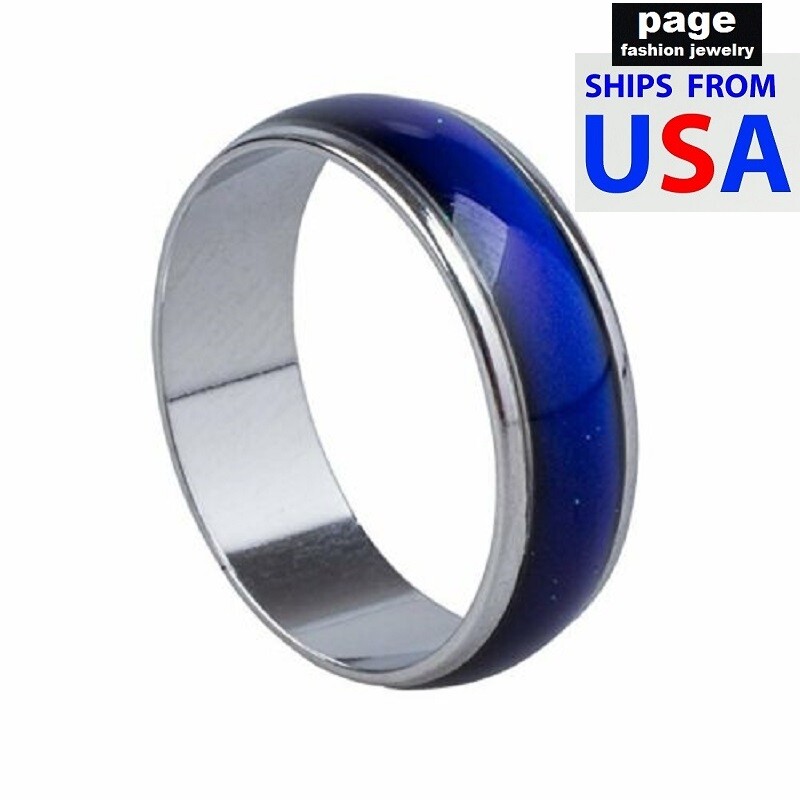 US Seller- 1pc Color Change Mood Ring Emotion Feeling Size 6.5 - 10 With E-Chart